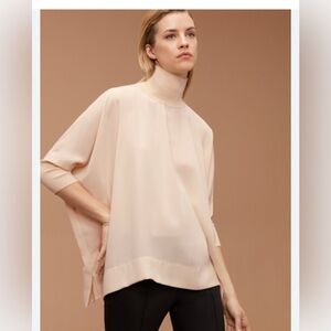 Aritzia Babaton Hamish Turtleneck Oversized Batwing Blouse Beige Size Small